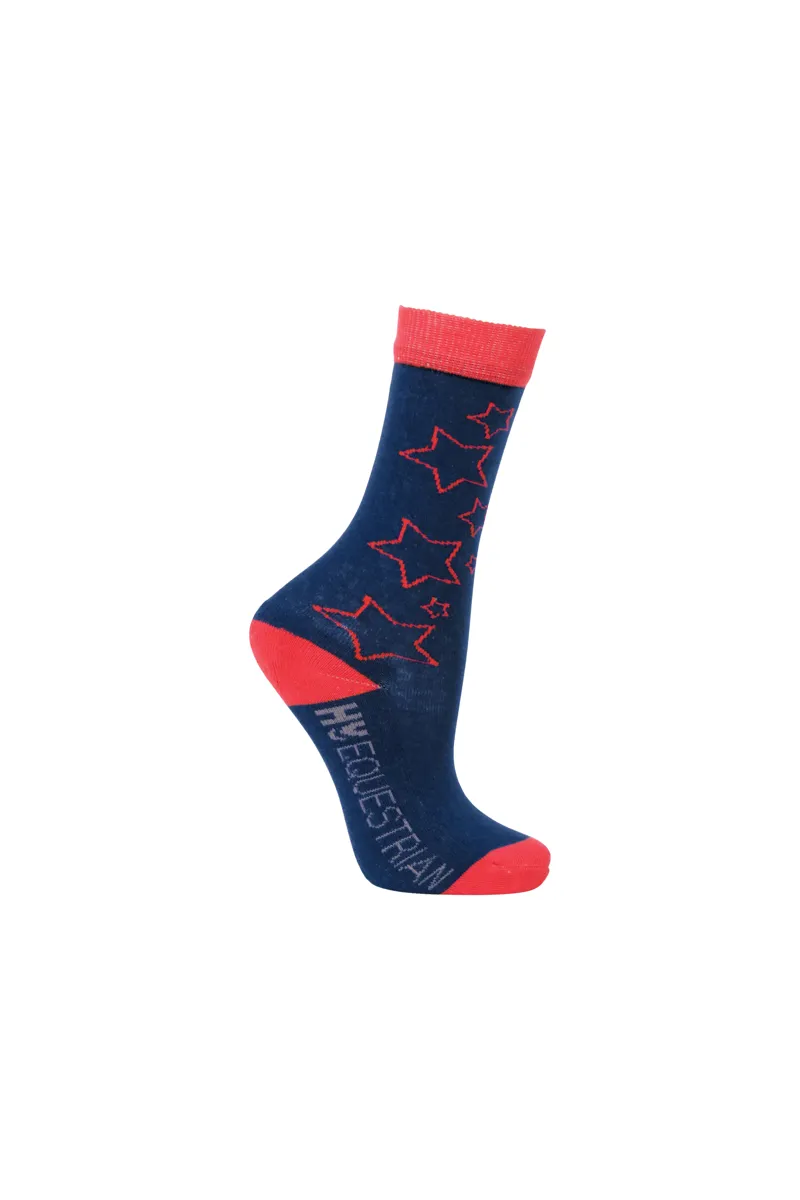 Hy Equestrian Stella Children's Socks - 3 Pack - Navy/Red-1